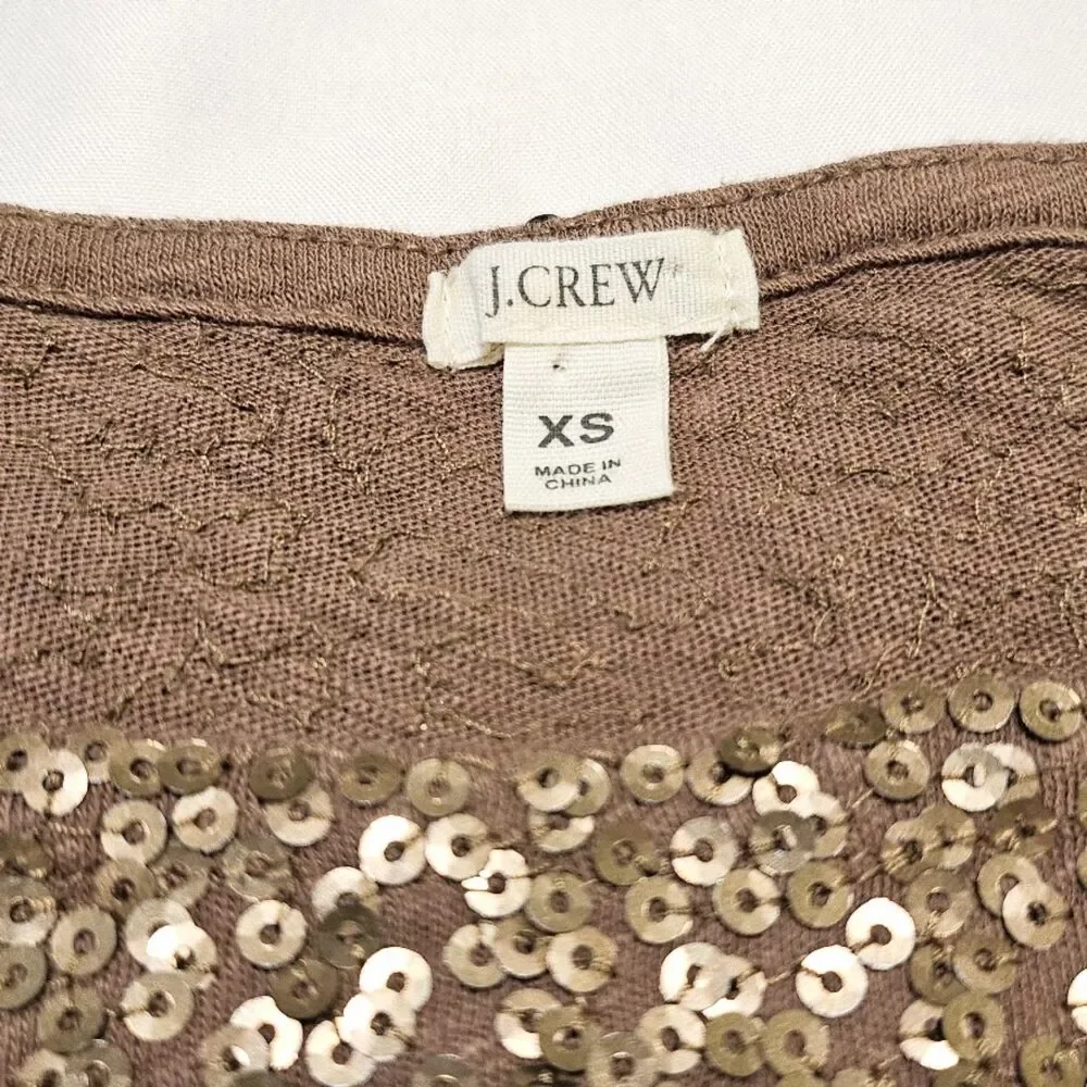 J.Crew Taupe Bronze Sequin Long Sleeve Blouse Top Size XS